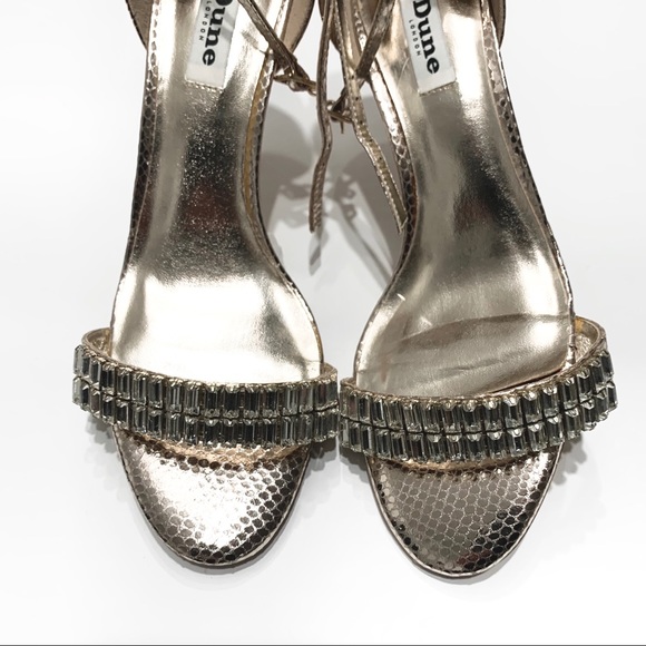 DUNE LONDON GOLDEN BEJEWELED ANKLE STRAP SANDALS - Picture 9 of 16